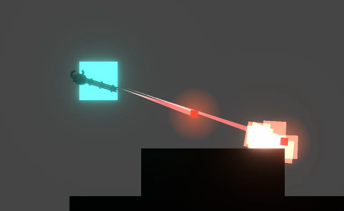 CUBIK screenshot: the cube fires a heavy gun at a block