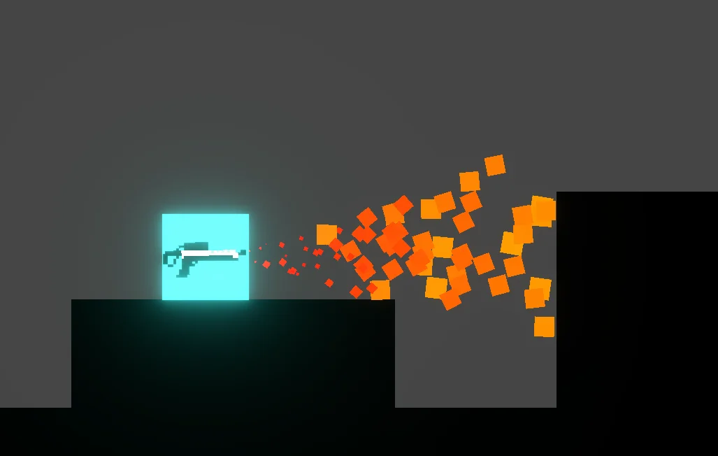 CUBIK screenshot: the cube fires a spread of particles