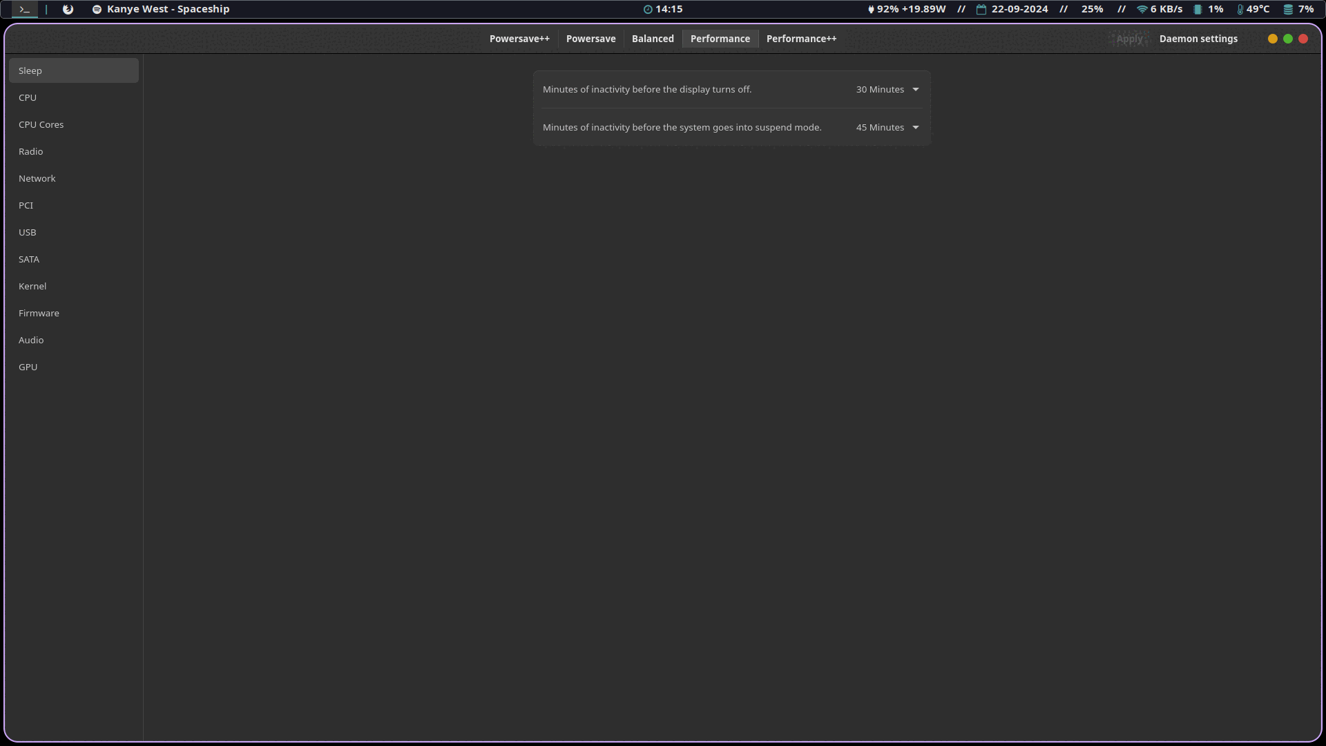 Power Options GTK interface