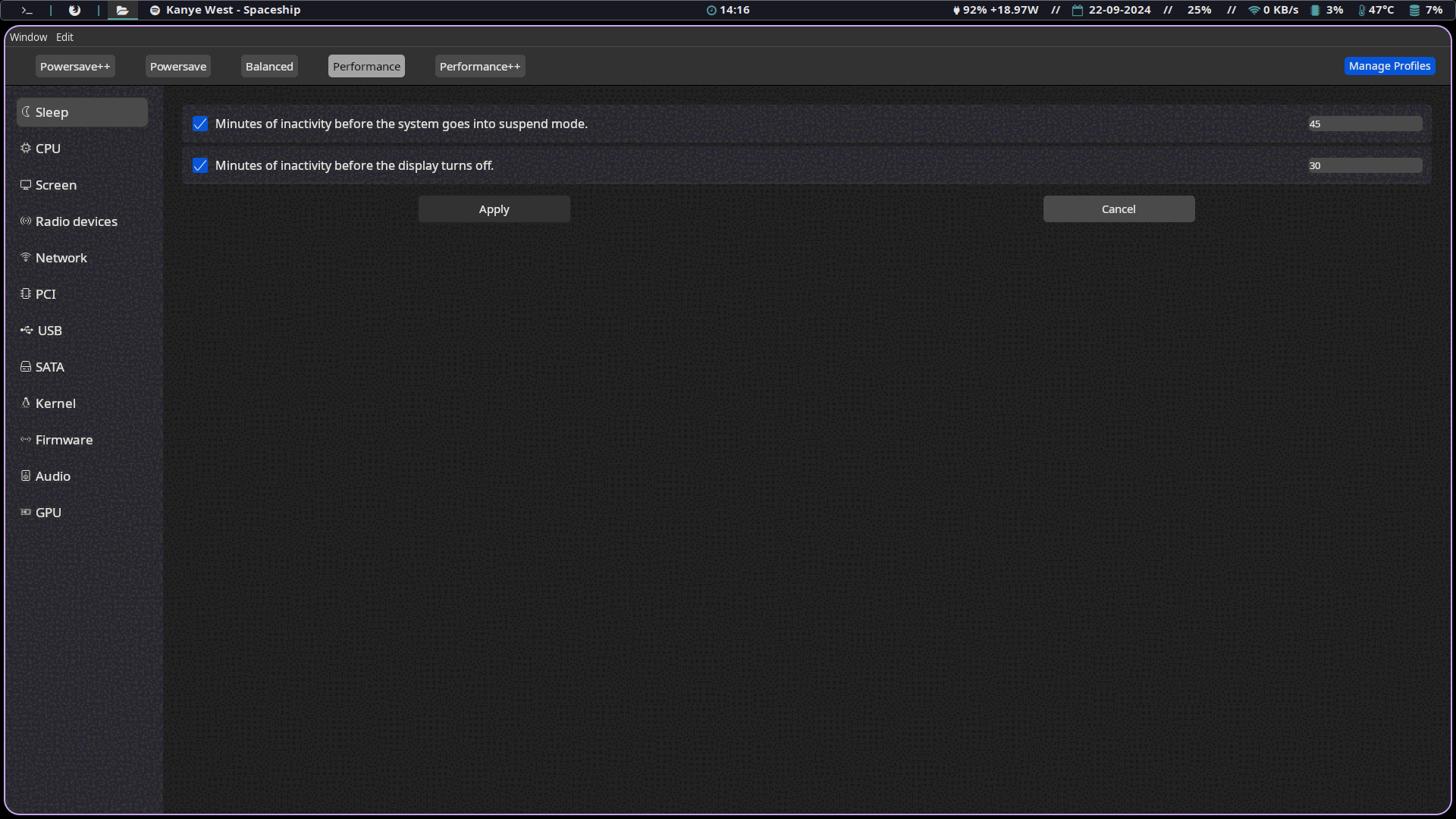 Power Options webview interface