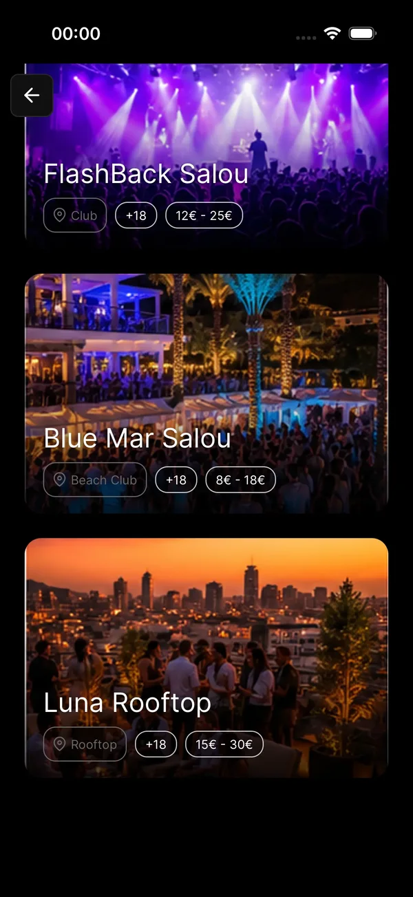 Vente screen: pick the place